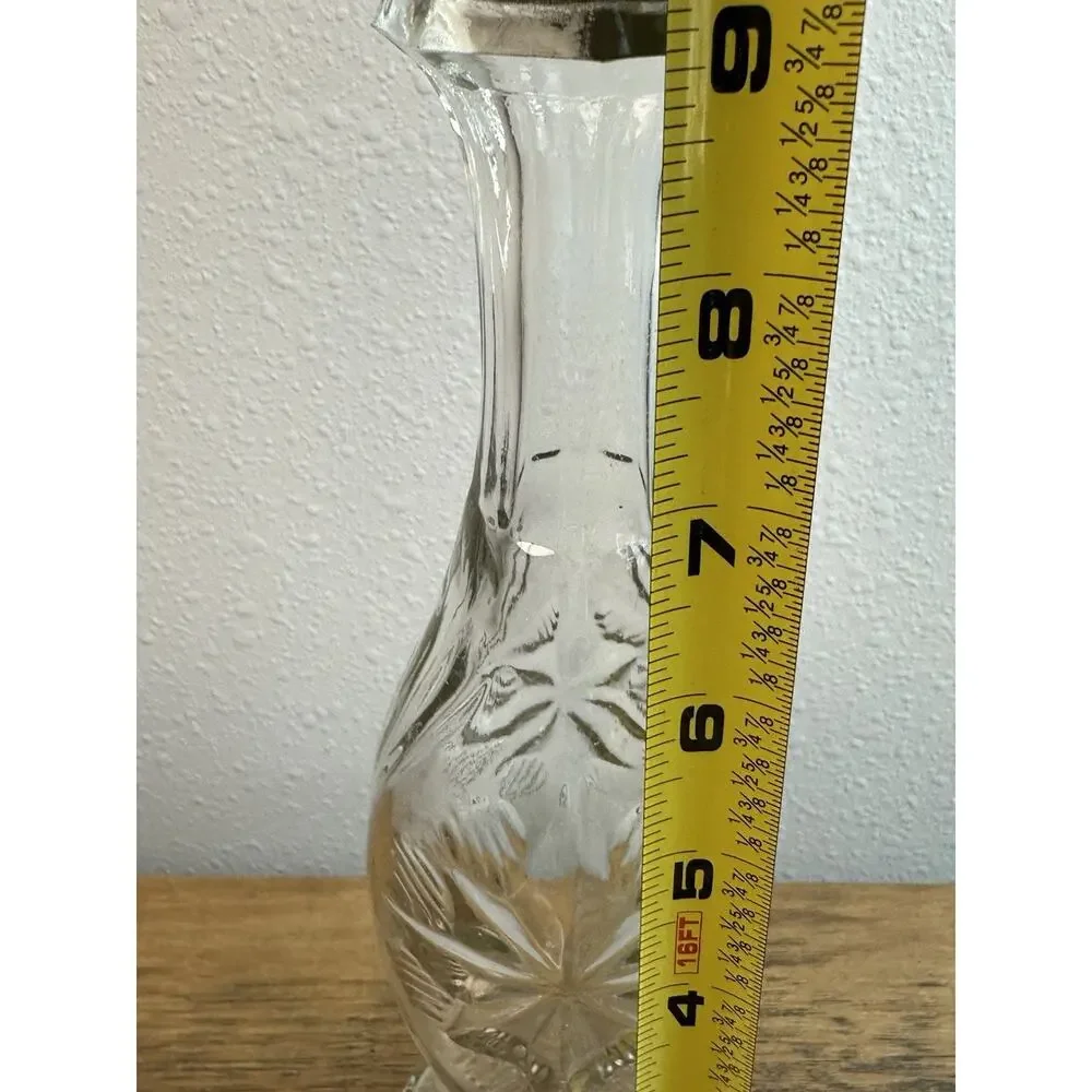 Clear Rounded Star Engraved Vase, 9 inches tall, ribbed sides, Great condition